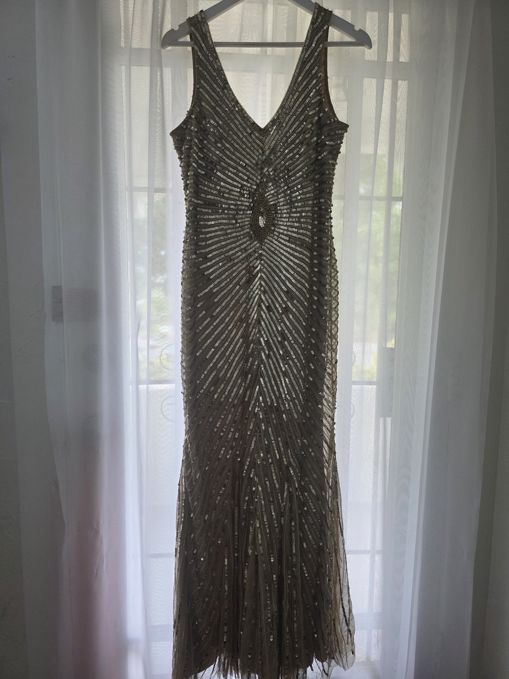 Sleeveless Beaded Maxi Dress in Champagne